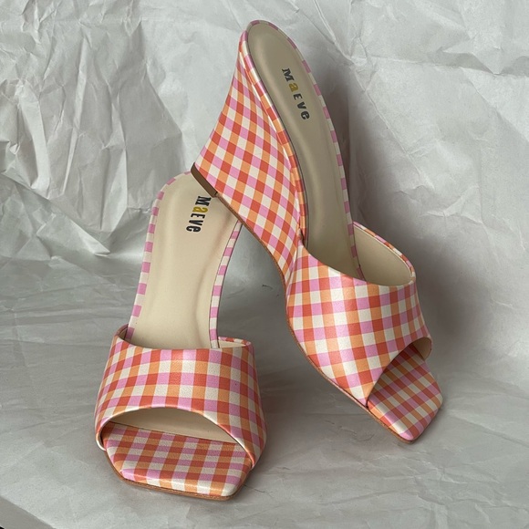 NWOT Maeve Gingham Square Toe Wedge Heels Size 7 - Picture 3 of 15